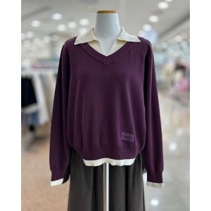 부루앤쥬디 카라 배색 브이넥 니트 BBRJPO011B