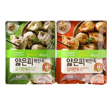 풀무원 얇은피 꽉찬속 고기만두 400g x 2개 + 얇은피 꽉찬속 김치만두 400g x 2개 (1개)