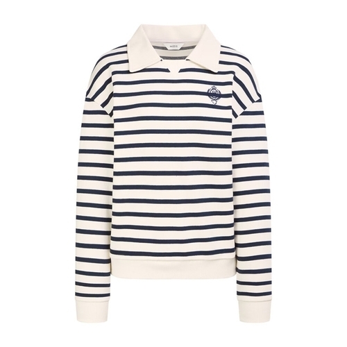 헤지스레이디스 여성 면 아이보리 스트라이프 긴소매 카라 티셔츠 WSTS4D805IV_이미지