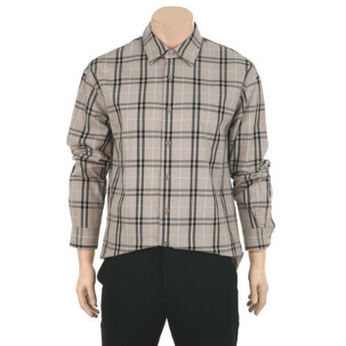 코튼 세미오버핏 빅체크 기본카라 셔츠 O201SH020P