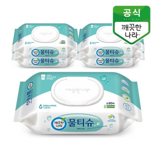 깨끗한나라 편백 민트 물티슈 캡형 80매 (5팩)_이미지