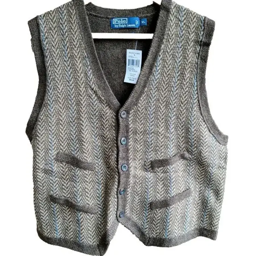 랄프로렌 폴로 럭비 스웨터 조끼 남성 XL 사이즈 헤링본 양모 단추 5309569