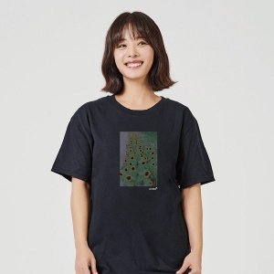꽃 블랙 그래픽 반팔티 오버핏 데일리 W7949BA