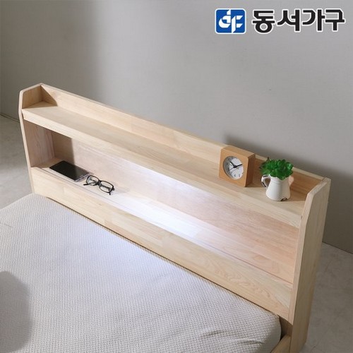 동서가구 네오 솔라크 편백나무 저상형 원목 LED침대 SS (매트별도)_이미지