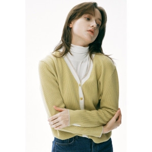 유닛 울 혼방 브이넥 배색 니트 가디건 UFI3-KCA352