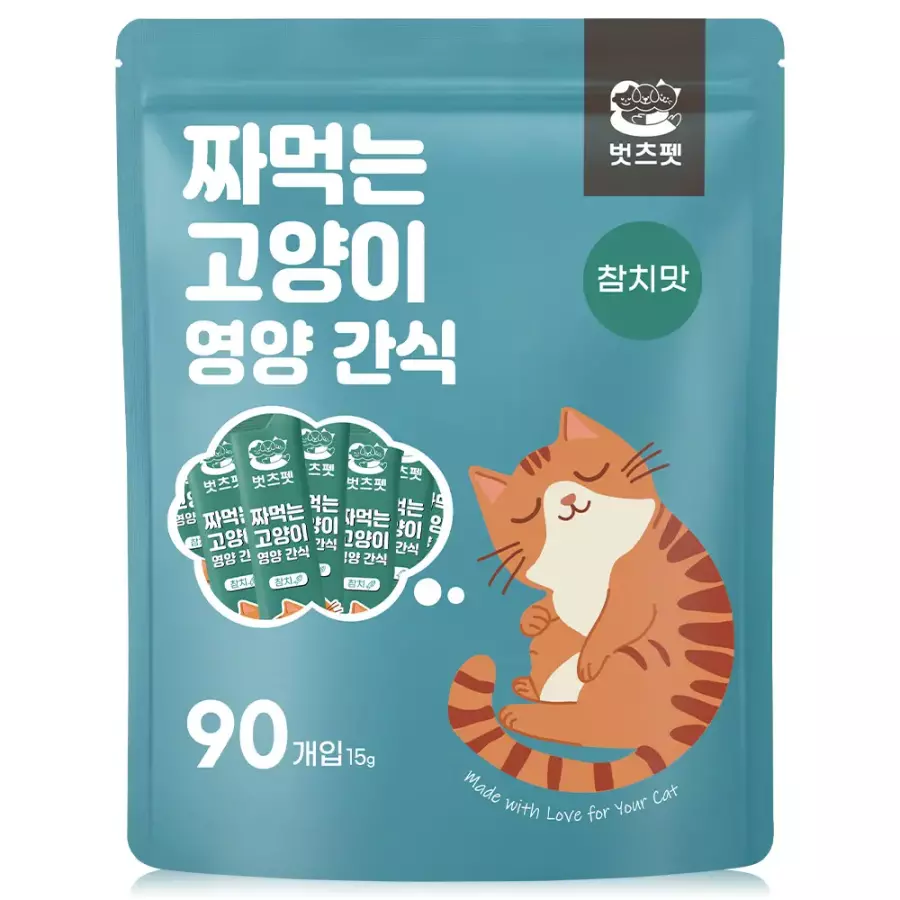 벗츠펫 짜먹는 고양이 간식 참치 1350g (15g x 90p) (2개)_이미지