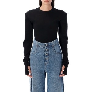 메종마르지엘라 MM6 블랙 크루넥 롱 슬리브 바디수트 S62NA0083
