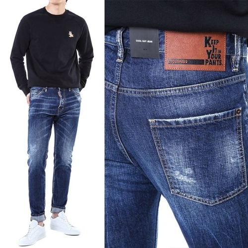 디스퀘어드 킵잇 래더패치 멀티 디스 진청 워싱진 쿨가이핏/74LB1677