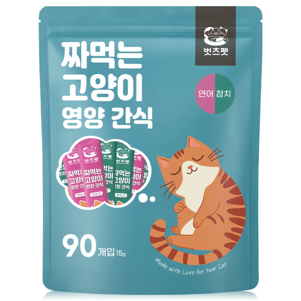 벗츠펫 짜먹는 고양이 간식 참치+연어 1350g (15g x 90p)