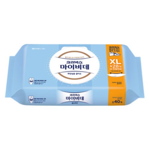 크리넥스 마이비데 클린케어 엑스라지 화장실용 물티슈 캡형 40매이미지입니다. 누르면 해당 게시물로 새창이동합니다.