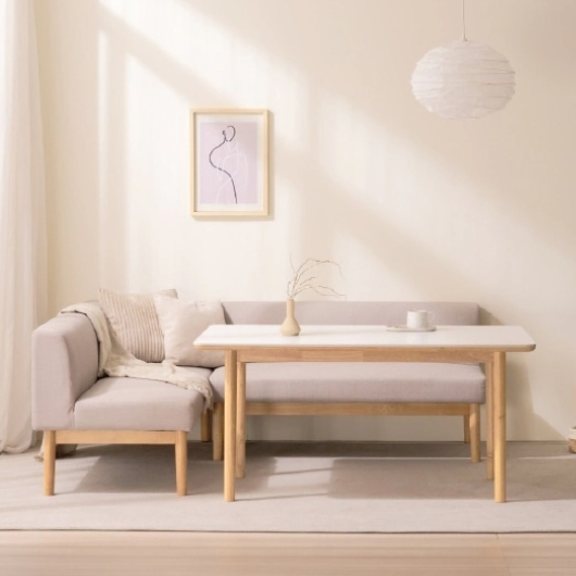 보니애가구 밀리아 낮은 세라믹 식탁 1400 (벤치1개+코너벤치1개)_이미지