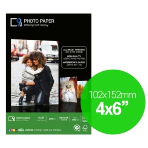 [불명] 페이퍼나인 고광택 방수 잉크젯 포토용지 4x6 200g (100매)