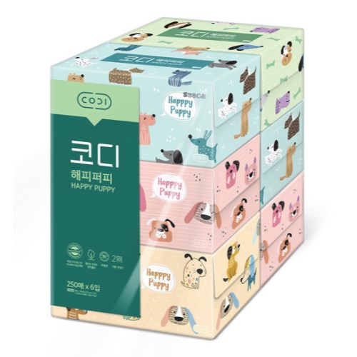 코디 해피퍼피 미용티슈 250매 (6입) (1팩(6입))_이미지