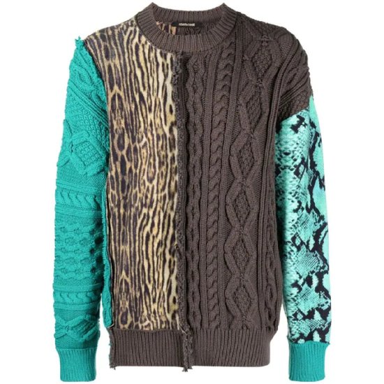 로베르토 카발리 크루 넥 패치워크 디테일 스웨터 PRM610MZ100 T