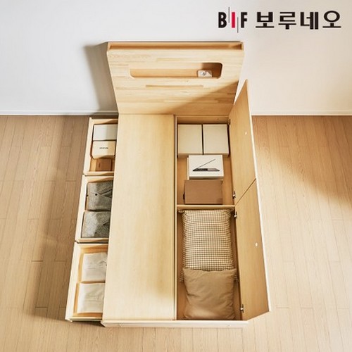 BIF보루네오 코지 3서랍 편백나무 원목 수납헤드 침대 SS (매트별도)_이미지