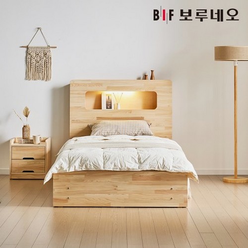 BIF보루네오 코지 3서랍 편백나무 원목 수납헤드 침대 SS (매트별도)_이미지