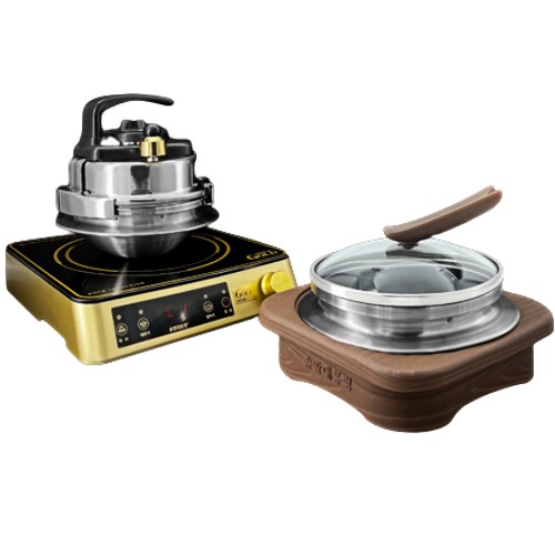 솥밥대통령 가정용 골드 스텐 압력솥+인덕션 (2인용)_이미지