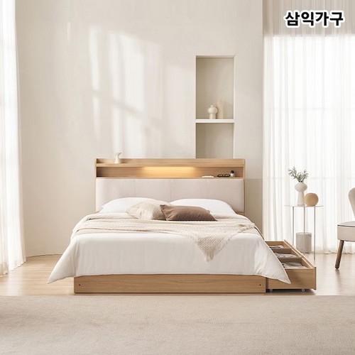 삼익가구 르메인 패브릭 3단 수납 LED침대 Q (매트별도)_이미지