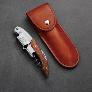 에이치플러스몰 OC1175 원목손잡이 2단 와인오프너 가죽케이스 세트1P