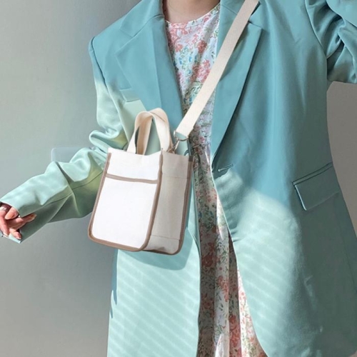 디어백 라인 배색 미니 캔버스 에코백_AN6062T