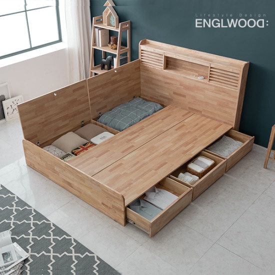 잉글랜더 클림트 슬라이딩 원목 수납 LED침대 SS (DH7존독립)_이미지