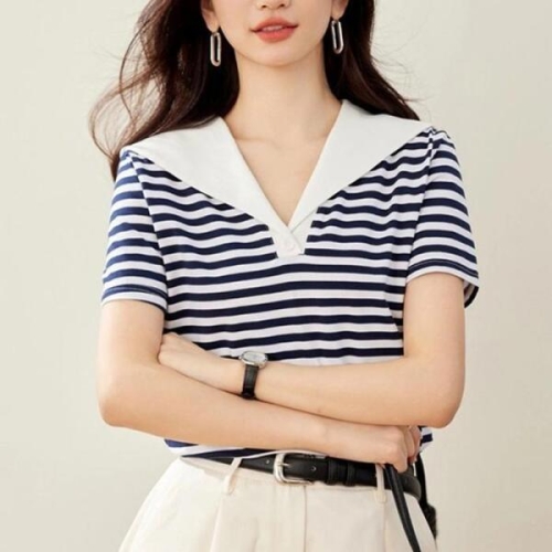 셀러허브 짝꿍닷컴 데일리 로맨틱 카라 스트라이프 반팔 TDN-0133_이미지