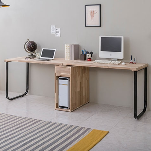 리버퍼니쳐 마쵸 아카시아원목 2인용 본체수납장 책상  (2800x600)_이미지