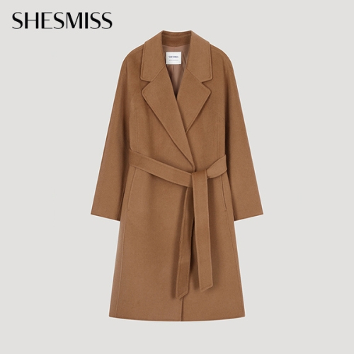 여성 울 블렌드 핸드메이드 벨티드 코트 SWHCTO42120