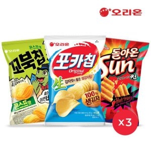 포카칩 오리지널 66g 3개 + 꼬북칩 콘스프 80g 3개 + 썬 핫스파이시 80g 3개