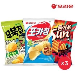 오리온 <b>포카칩</b> 오리지널 66g 3개 + 꼬북칩 콘스프 80g 3개 + 썬 핫스파이시 80g 3개