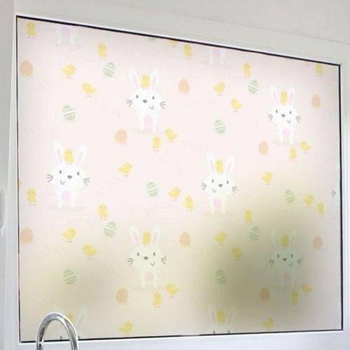 꾸밈 무점착 글라스 시트지 병아리와토끼 [100cm x 1m]