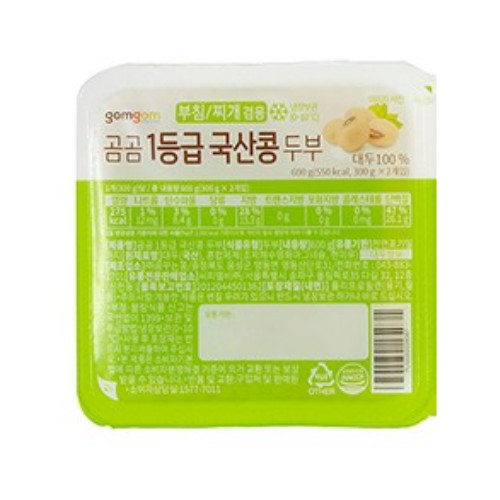 곰곰 1등급 국산콩 두부 부침찌개겸용 300g (2개)_이미지