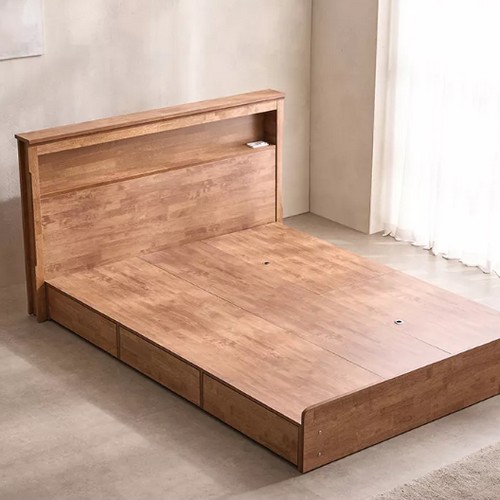 잉글랜더 라움 고무나무 원목 수납 침대 Q (9존독립)_이미지