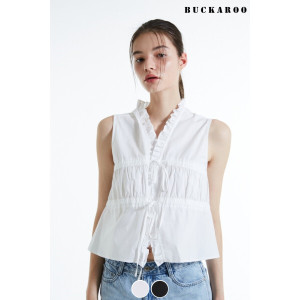 프릴 민소매 코튼 블라우스 B242SH620P