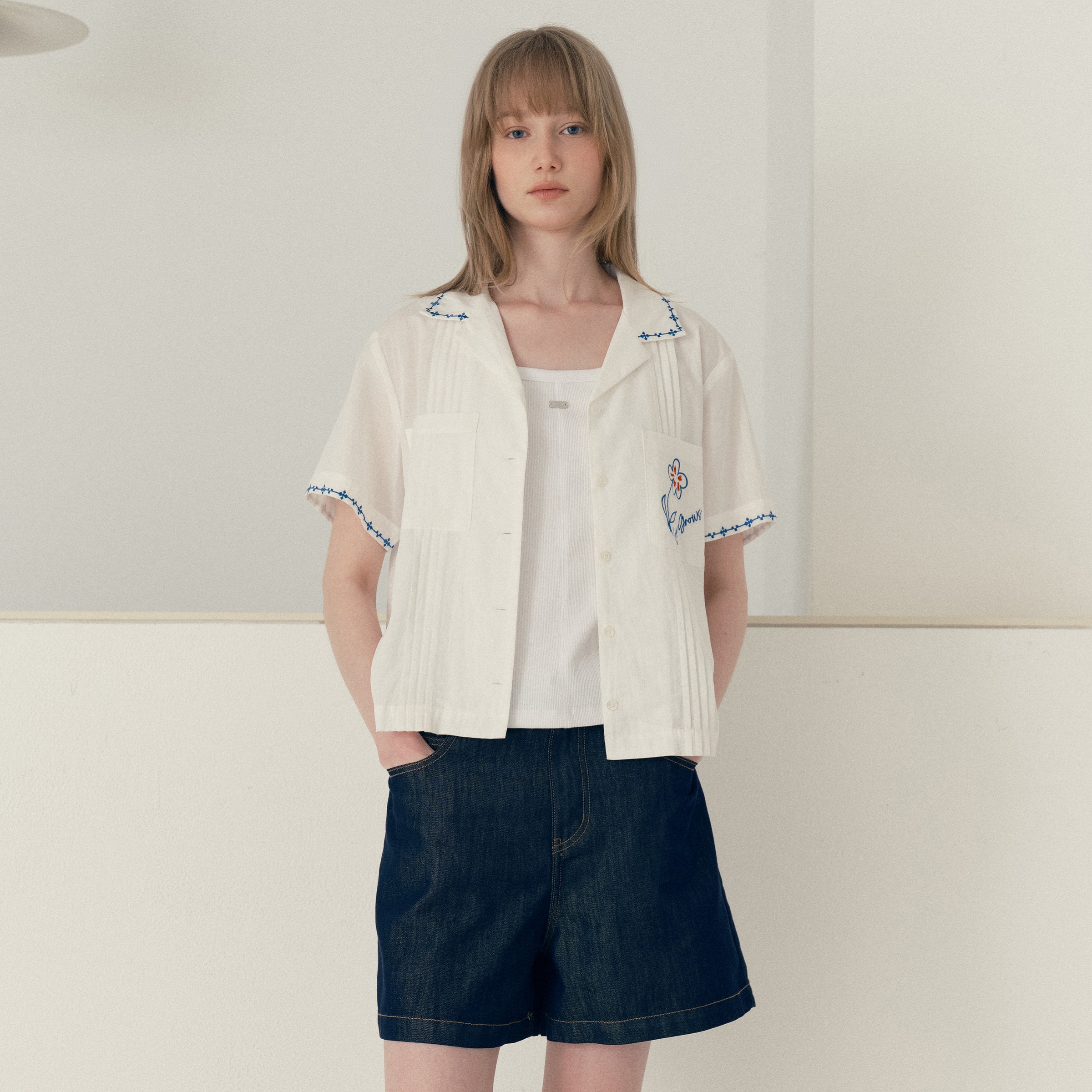 쥬시쥬디 여성용 자수셔츠 J1WS322A 85 S 화이트