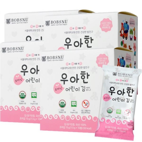 광천김제2공장 밥스누 우아한 오가닉 어린이김 미니 무조미 15g (4개)_이미지