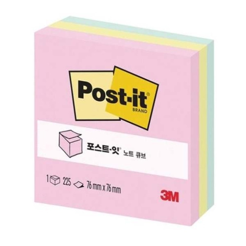 3M 791YKY68 포스트잇 654 큐브 파스텔 3색 76x76mm/225매