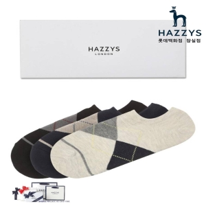 헤지스 HJSS3F202.WT_남성 블랙 체크배색 면혼방 덧신양말3종세트 428519_이미지