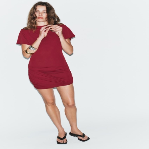 자라 DRAPED 드레이프드 드레스 숄더 패드 레드 3361264_이미지