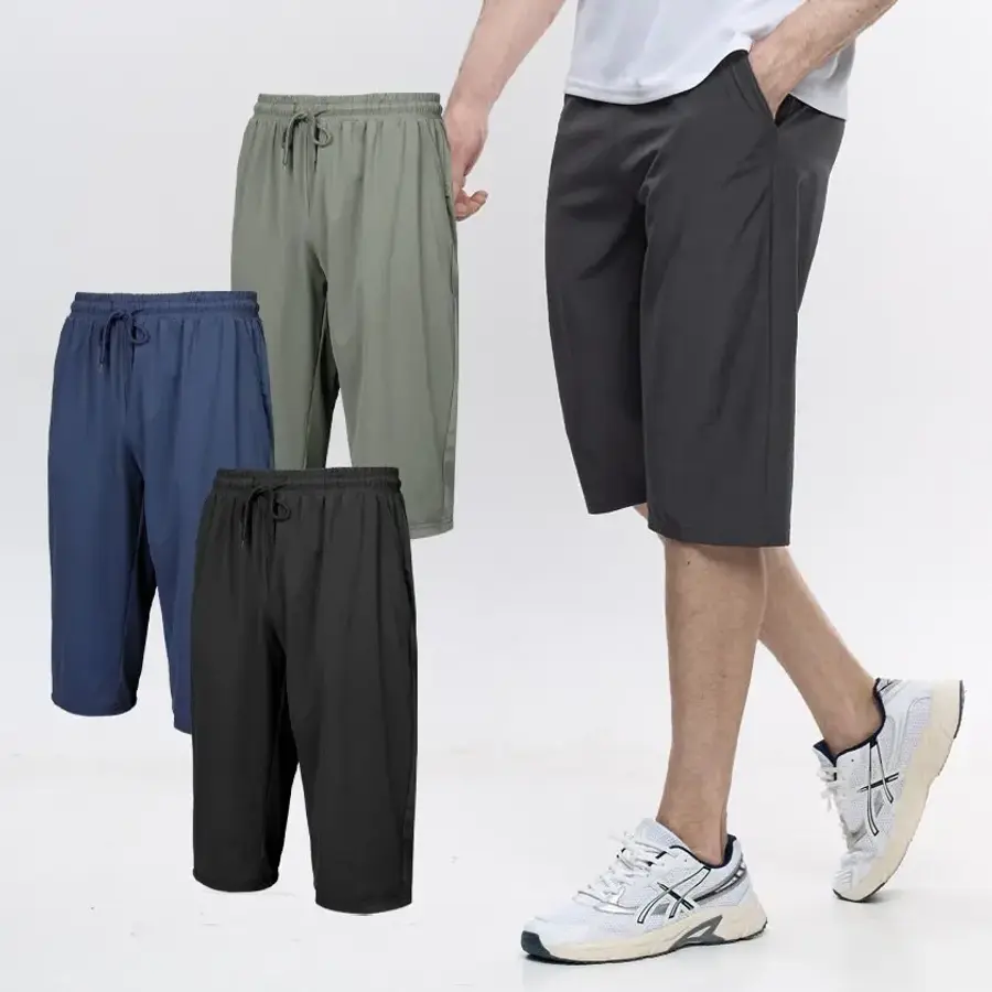 아이스락 남성 여름 빅사이즈 기능성 무지 7부 트레이닝 밴딩 바지 XS41LP038M