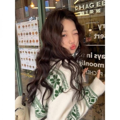 코오롱인더스트리 시리즈 빈티지 크리스마스 페어 아일 스웨터 디자인 대비 색상 여성 2218418 J