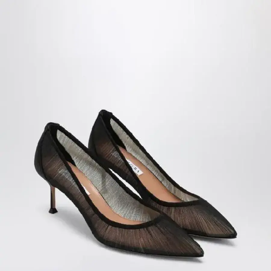 �������ֶ� Voile black pumps in satin and mesh VLEMIDP0TST/XM_AQUA-000_500-35.5..