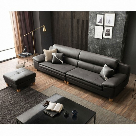 쉐우드가구 빌리브 필로우탑 천연가죽 소파 4인용 (스툴포함)