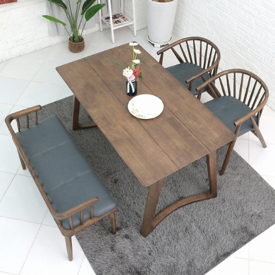 케미에르 헤몬스 원목 식탁 1400 (의자2개+벤치1개)_이미지