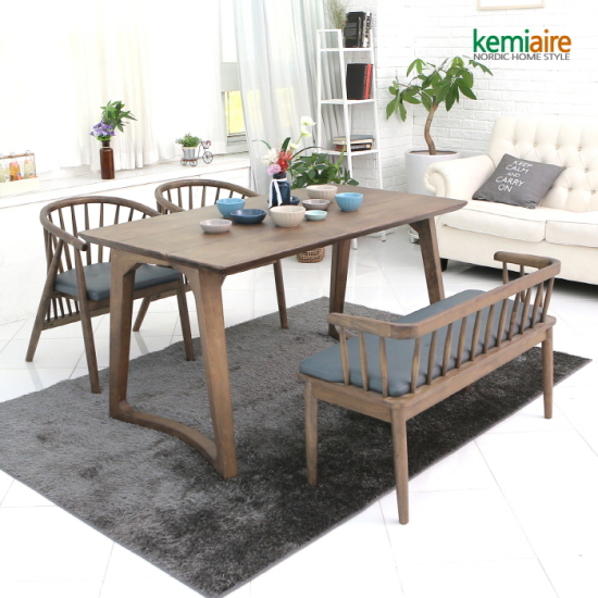 케미에르 헤몬스 원목 식탁 1400 (의자2개+벤치1개)_이미지