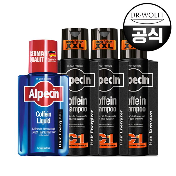 카페인 샴푸 C1 블랙 에디션 375ml 3개+카페인 리퀴드 200ml 4종세트