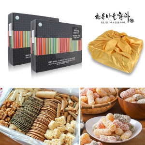 한옥마을한과 전병+유과 선물세트 / 간식 한과 과자 보자기포장
