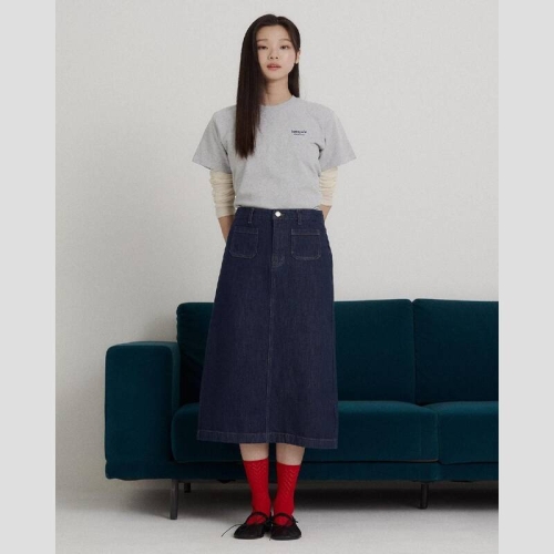 빈폴 데님 롱 스커트 네이비 BF6227C70R_이미지