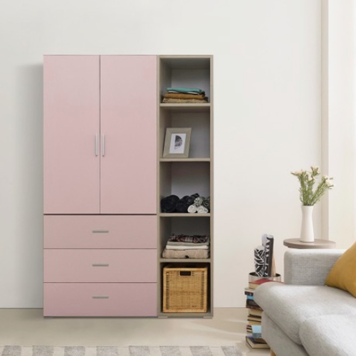 장인가구 블리스 800 3단서랍 행거형+400 오픈수납장 옷장세트 1200_이미지