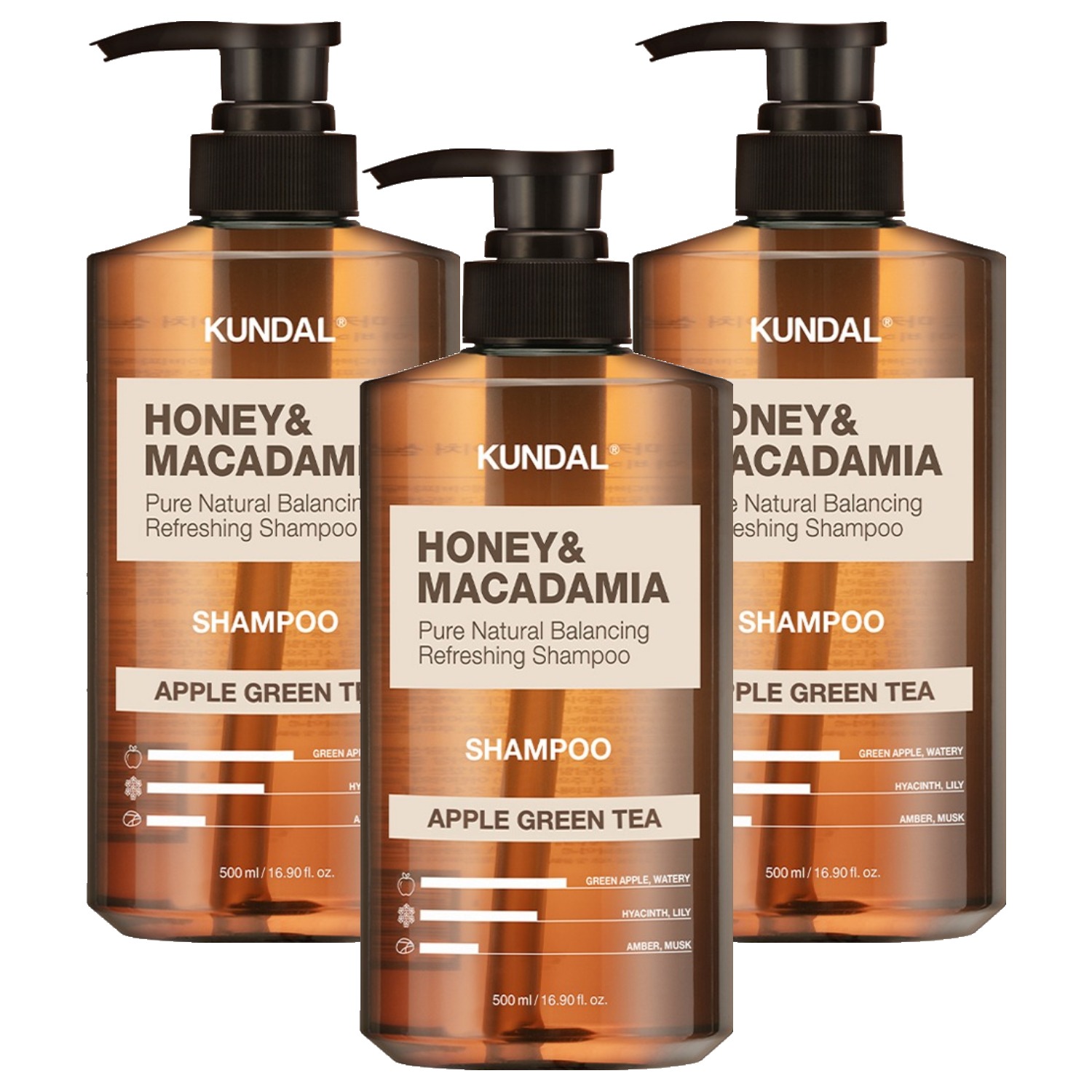 쿤달 허니 앤 마카다미아 네이처 샴푸 애플그린티 500ml (3개)_이미지
